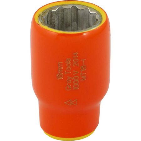 GRAY TOOLS 18mm X 3/8" Drive, 12 Point Standard Length, 1000V Insulated MT18-I
